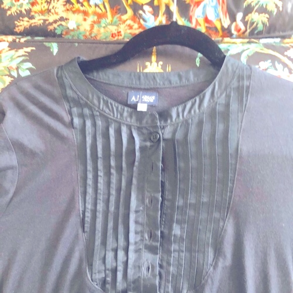 Worn once Armani JeansL/S top silk tuxedo style insert high quality jersey/ silk - Picture 2 of 5